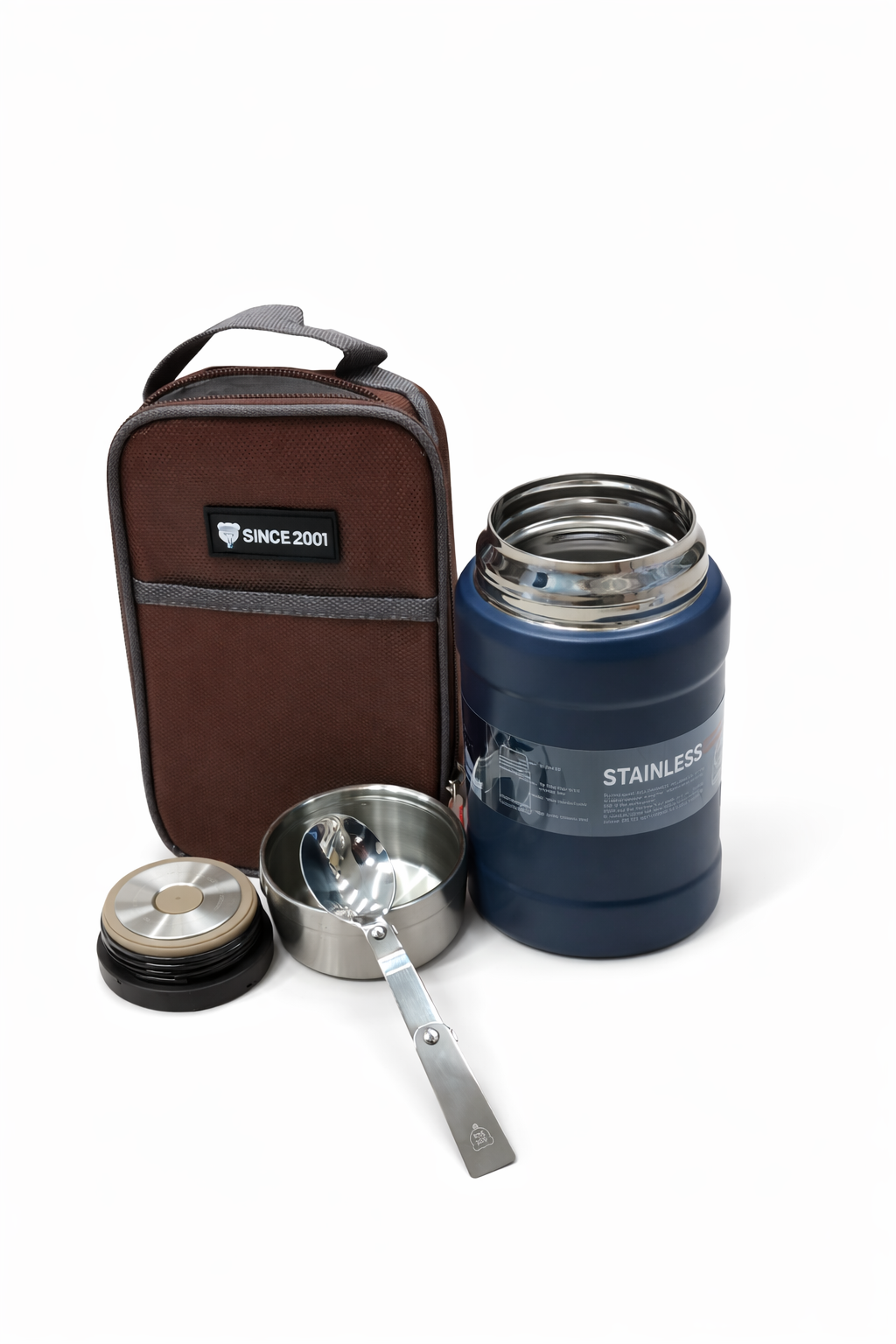 لانچ باکس ظرف غذا (DKADI) استوانه ای مدل (کره ای) دارای درب دوجداره بدون نشتی 800ML مخصوص , سوپ , خورشت , برنج , و.... دارای قاشق مخفی بدون اشغال کردن فضا